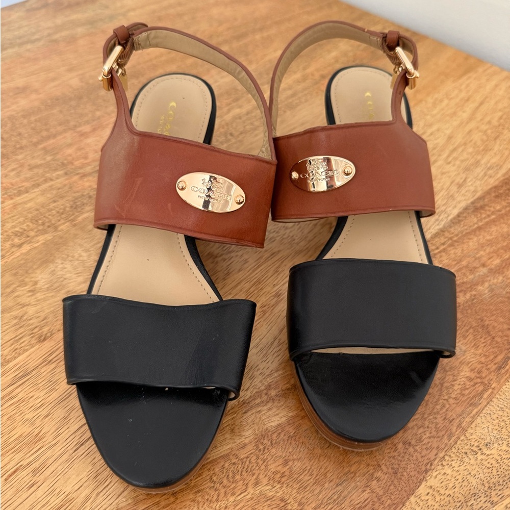 Coach Brown and Black Leather Sandals
